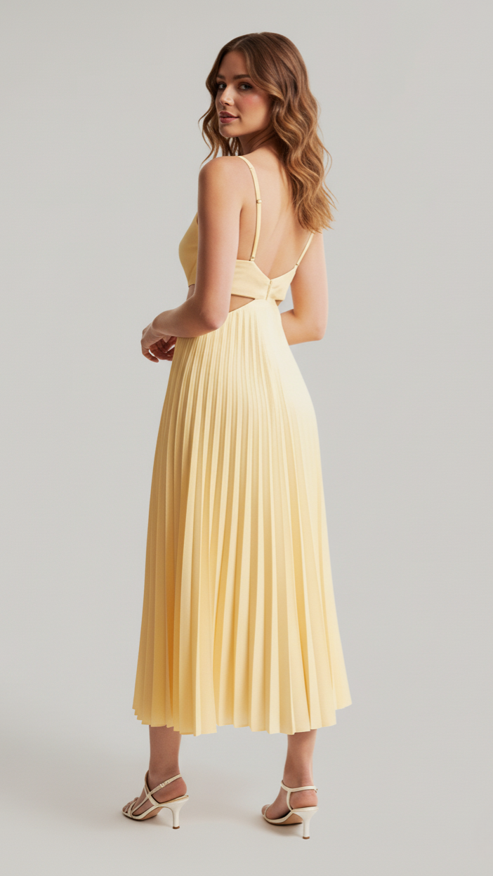 Women's Midi Dress | Pleated Wedding Guest Flowy Party Dress 2