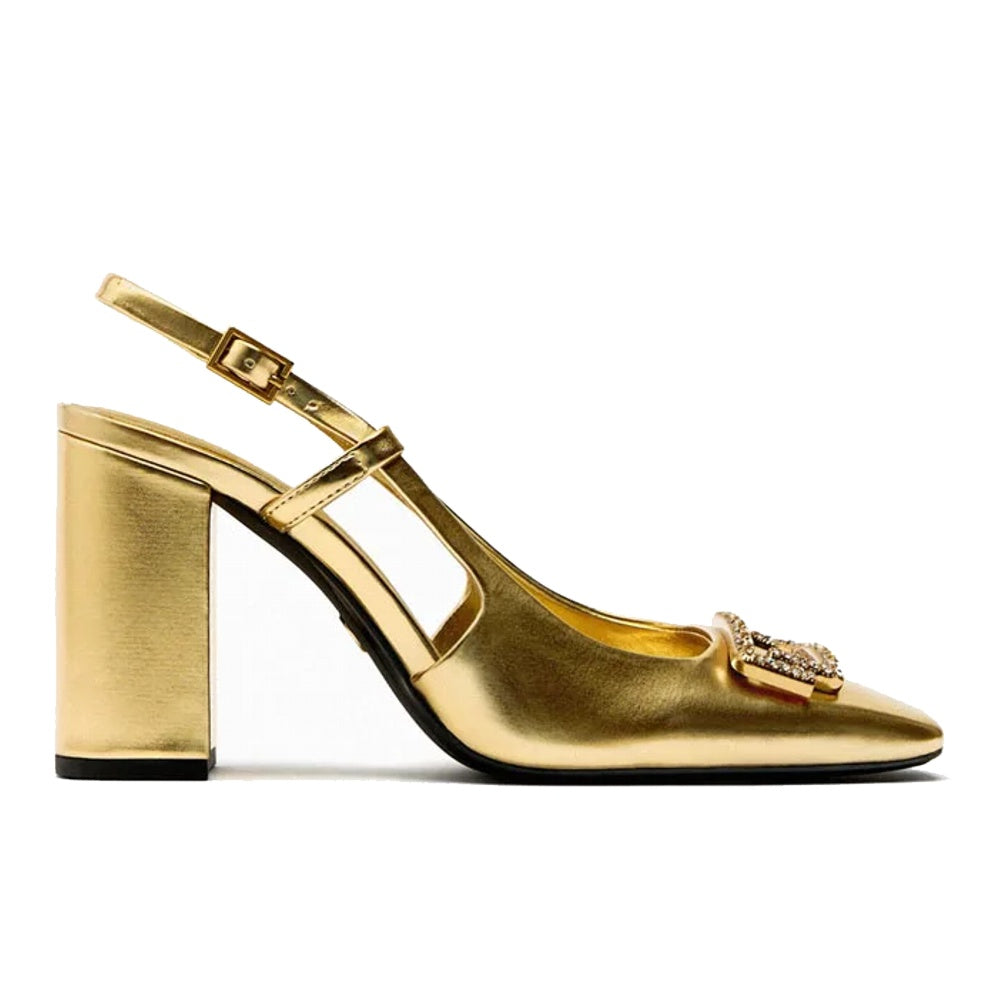 Women's Pointed Toe Slingback Court Heels gold 2