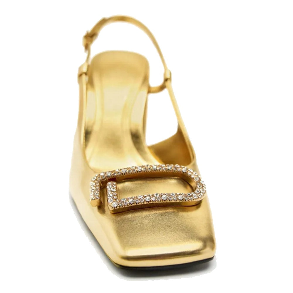 Women's Pointed Toe Slingback Court Heels gold 3