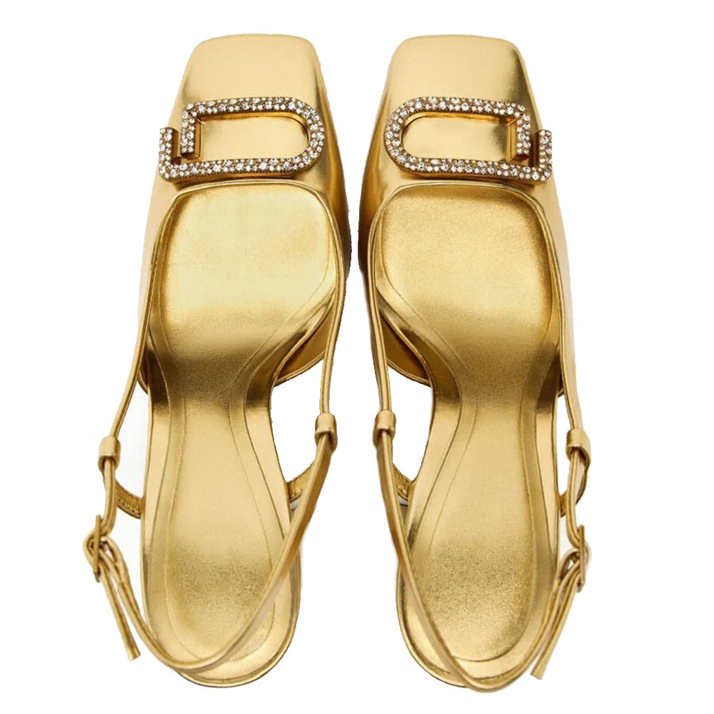Women's Pointed Toe Slingback Court Heels gold 4