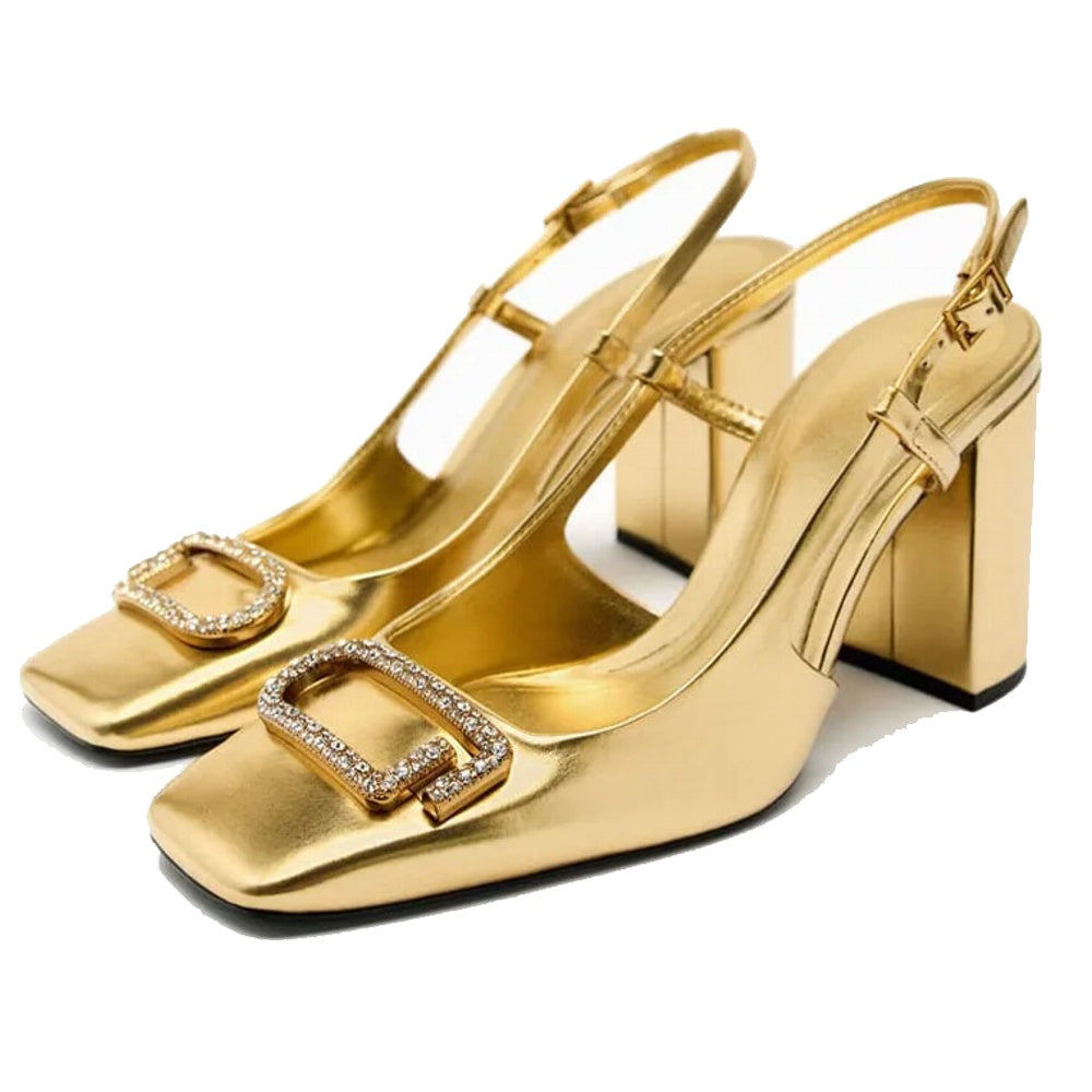 Women's Pointed Toe Slingback Court Heels gold 5