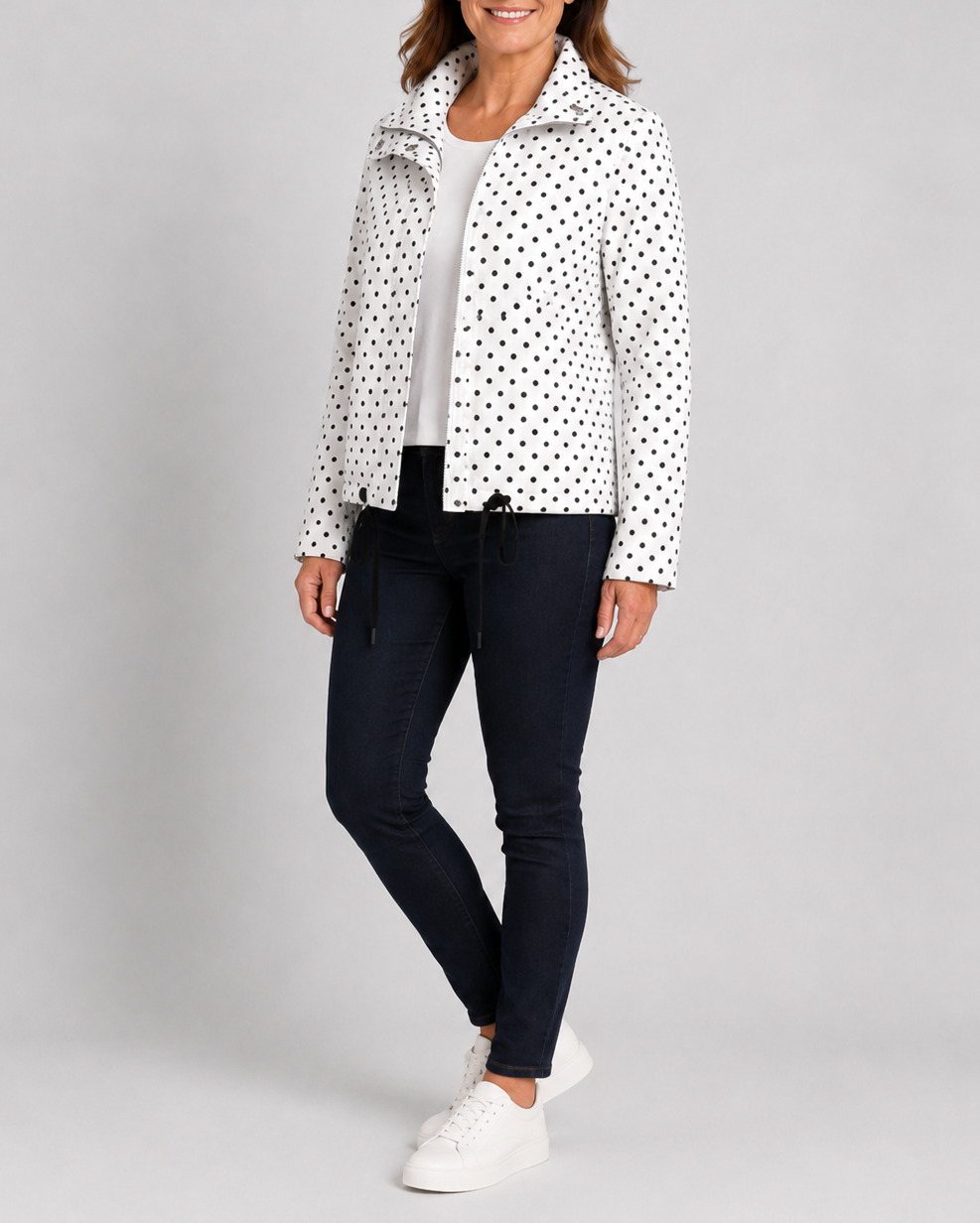 Women's Polka Dot Zip Up Transitional Jacket