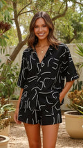 Women’s Abstract Print Shirt and Shorts Matching Co Ord Set