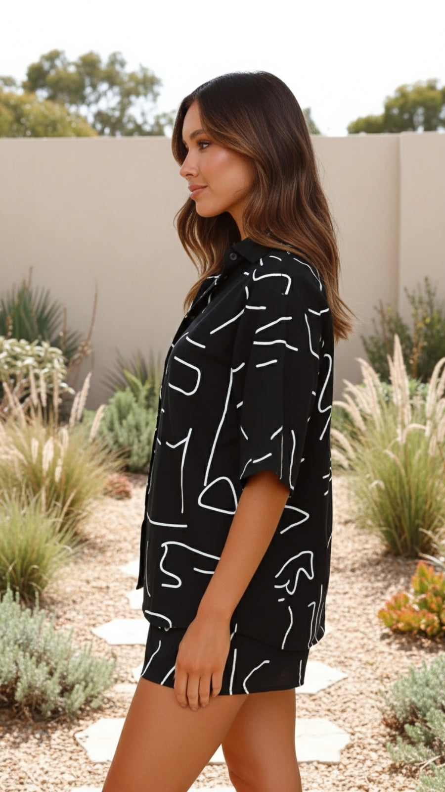 Women’s Abstract Print Shirt and Shorts Matching Co Ord Set