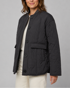 Women's Quilted Jacket | Button Front Stand Collar with Flap Pockets