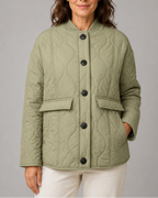 Women's Quilted Jacket | Button Front Stand Collar with Flap Pockets