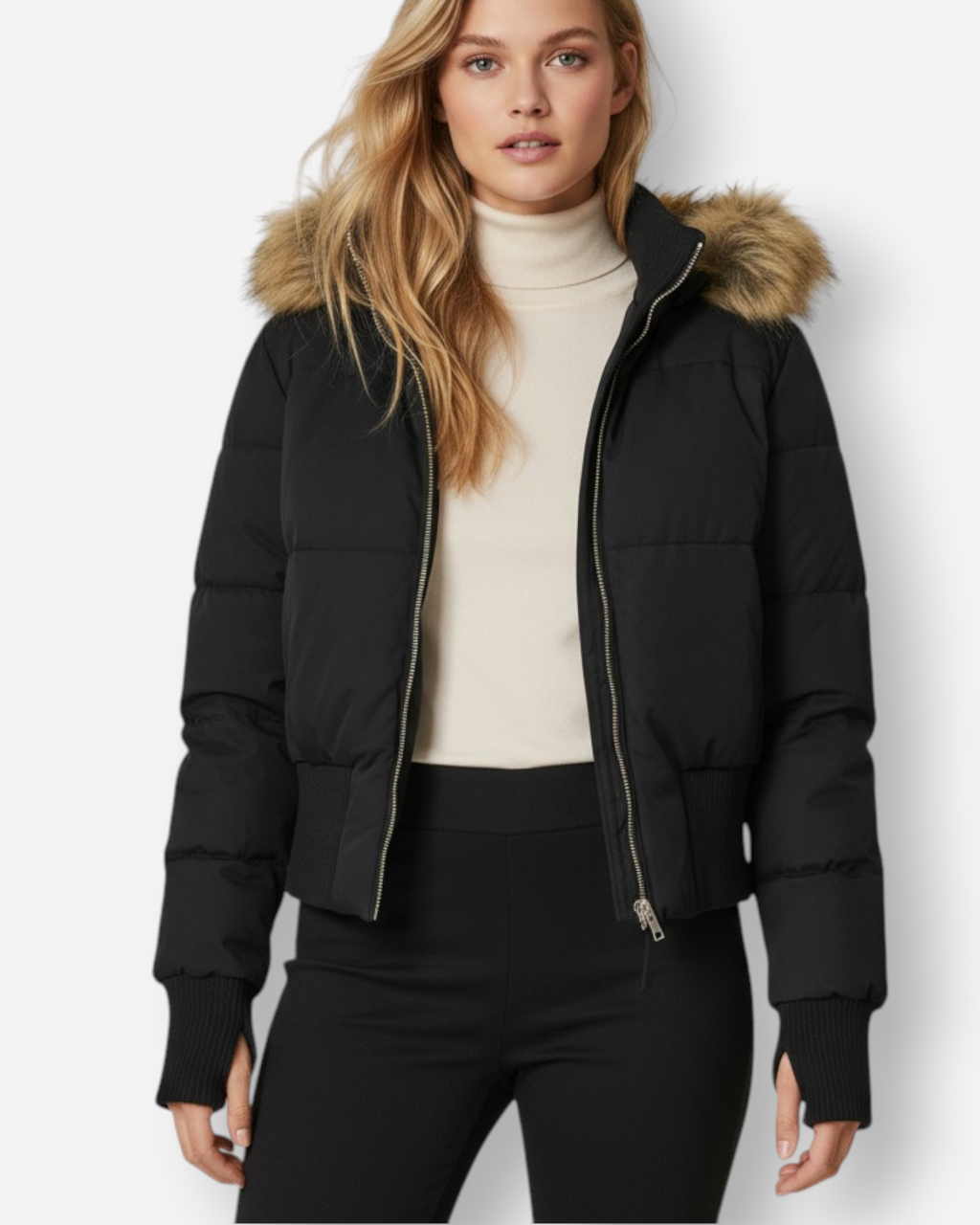 Women's Quilted Hooded Winter Jacket Black 1