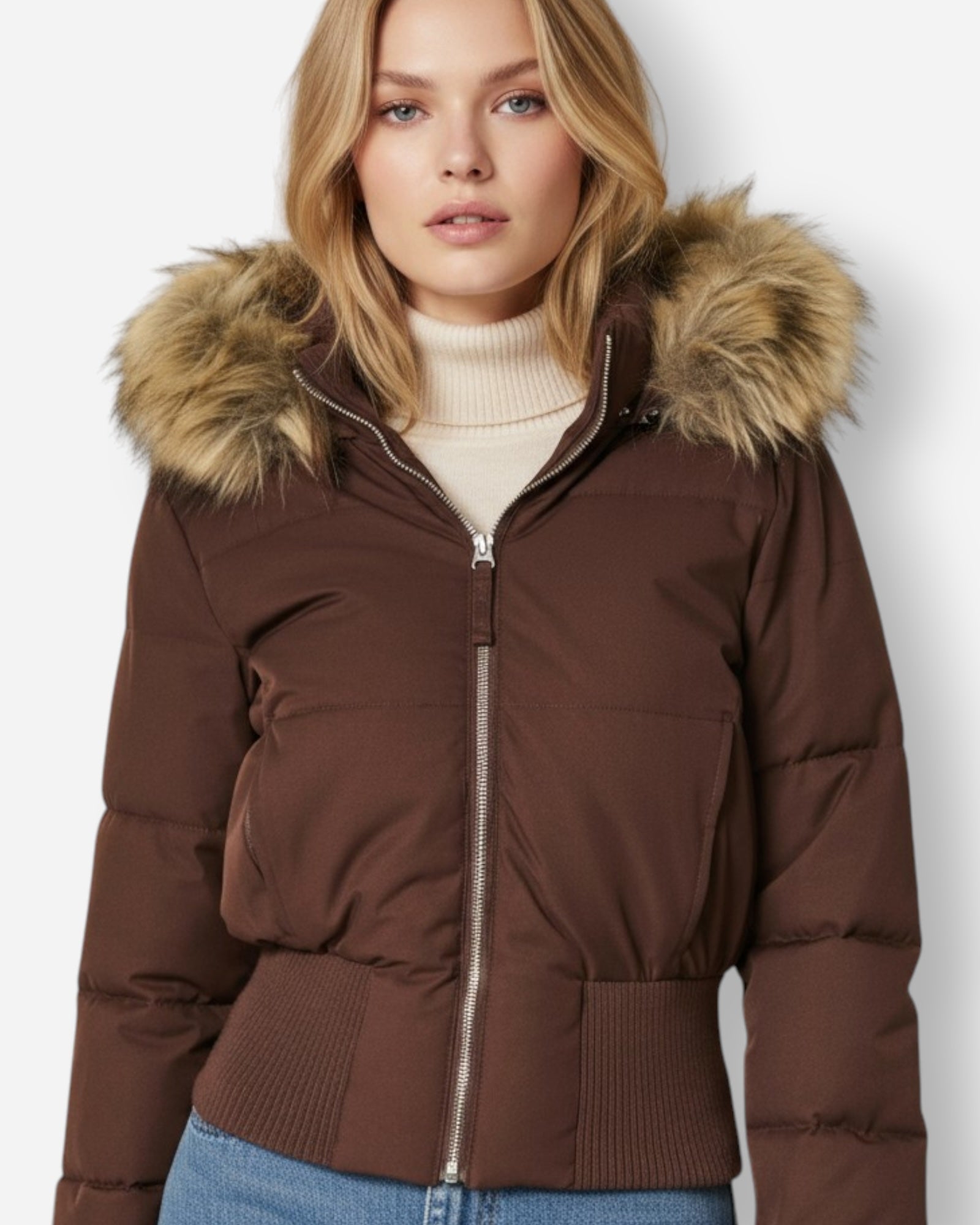 Women's Quilted Hooded Winter Jacket Brown 1