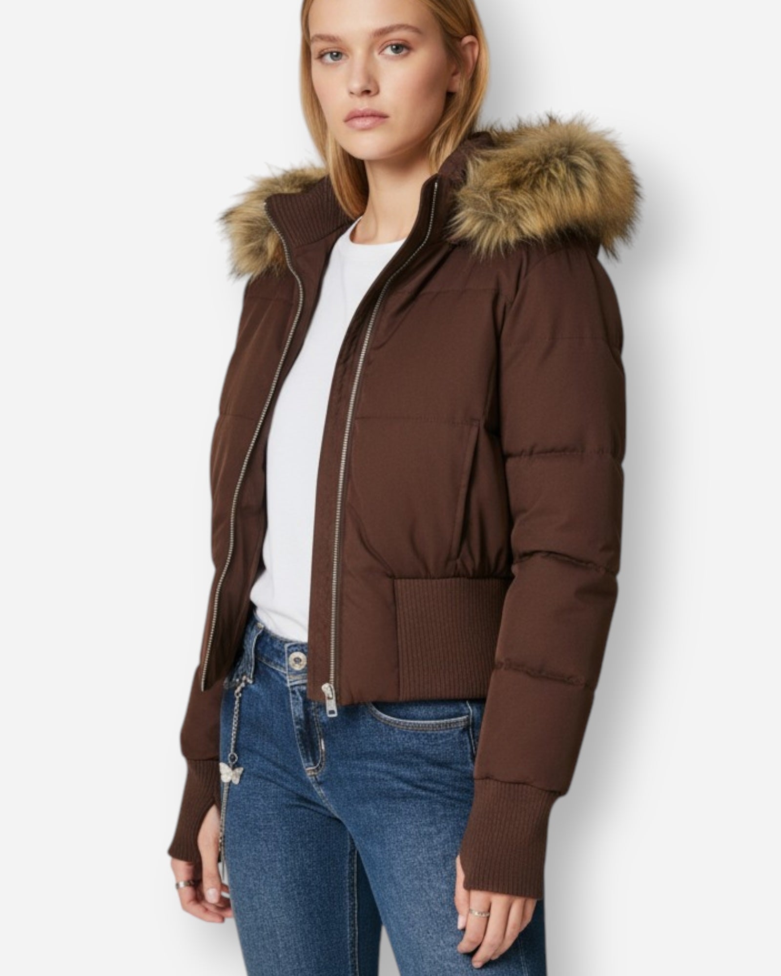 Women's Quilted Hooded Winter Jacket Brown 2