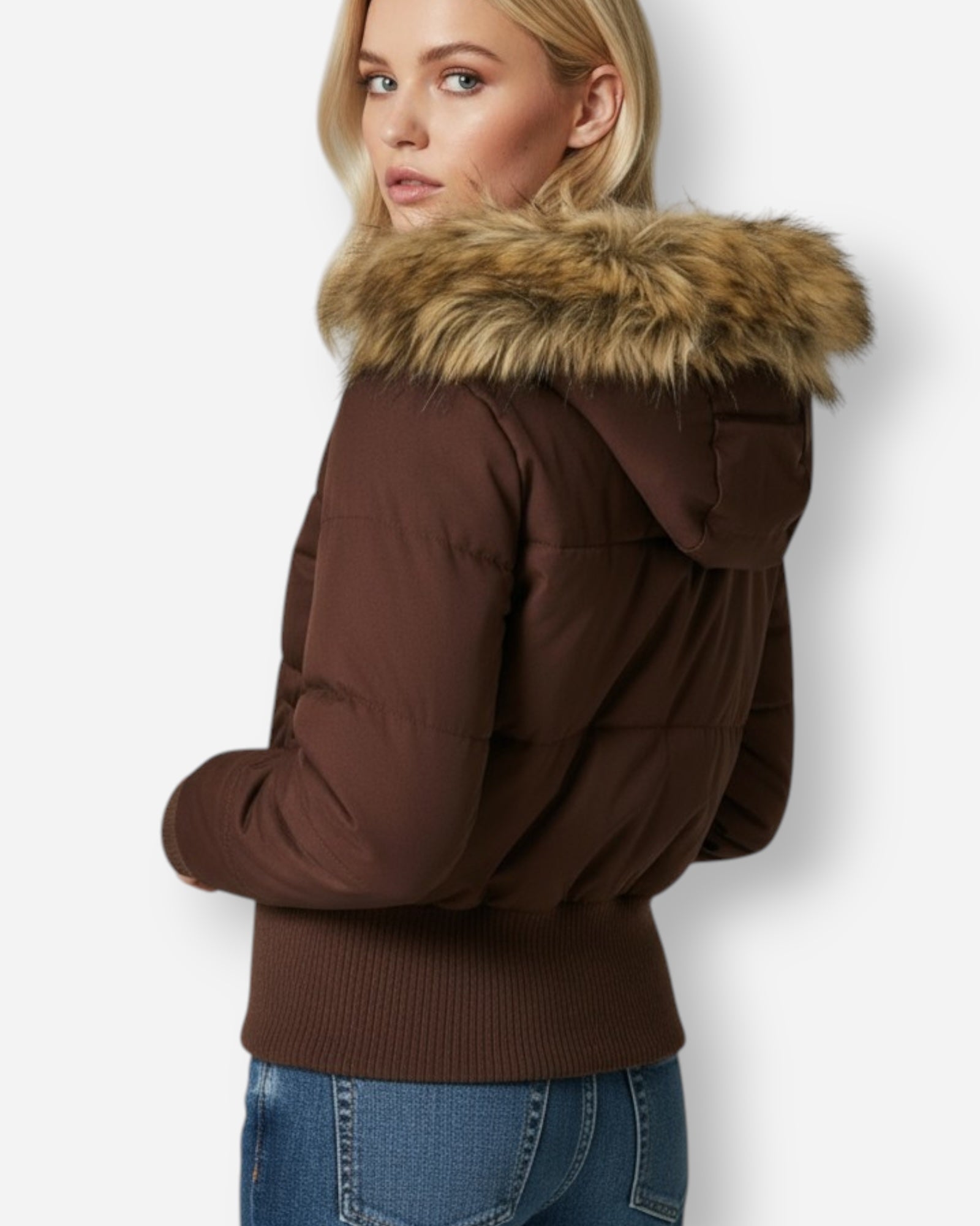 Women's Quilted Hooded Winter Jacket Brown 3