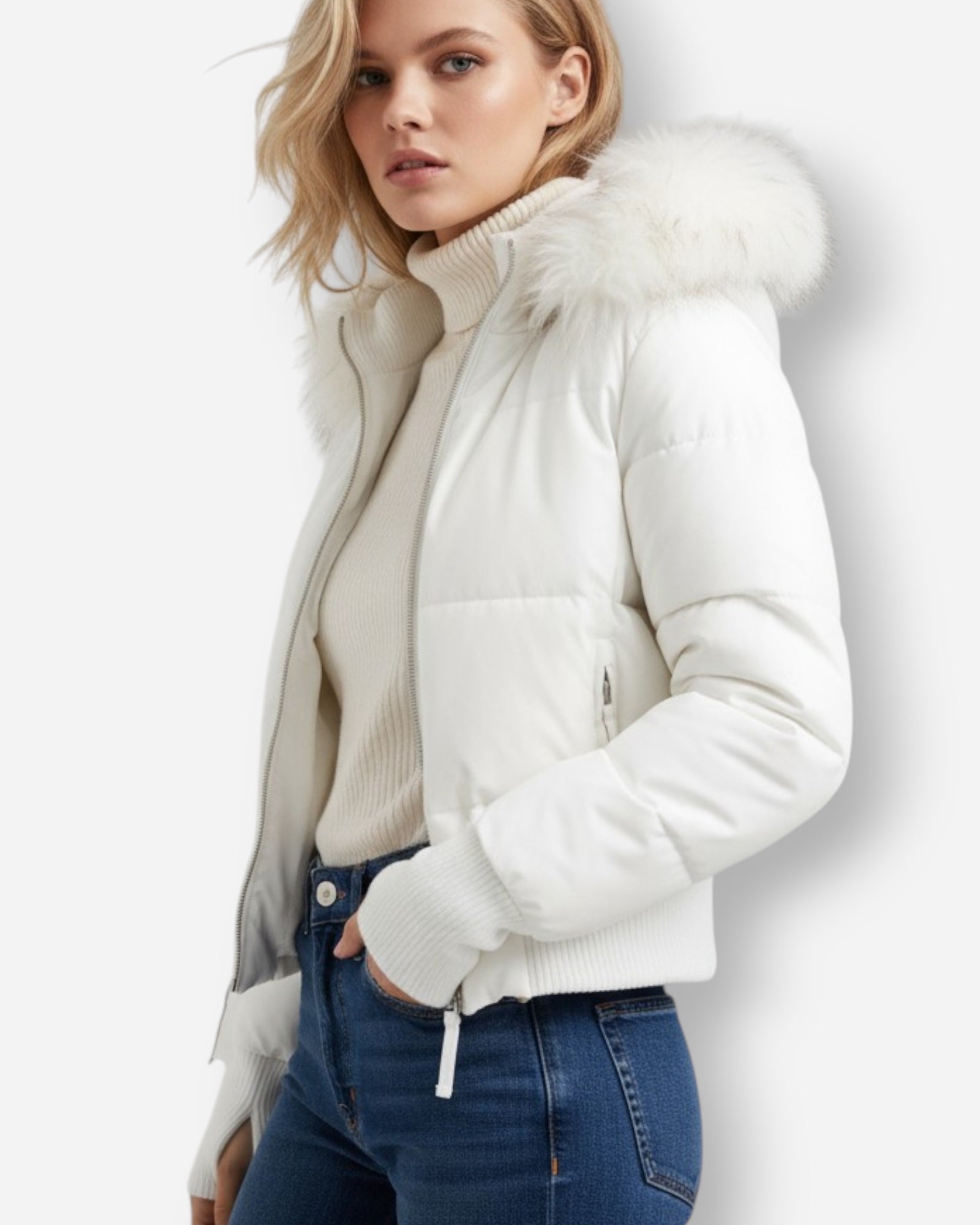 Women's Quilted Hooded Winter Jacket White 1