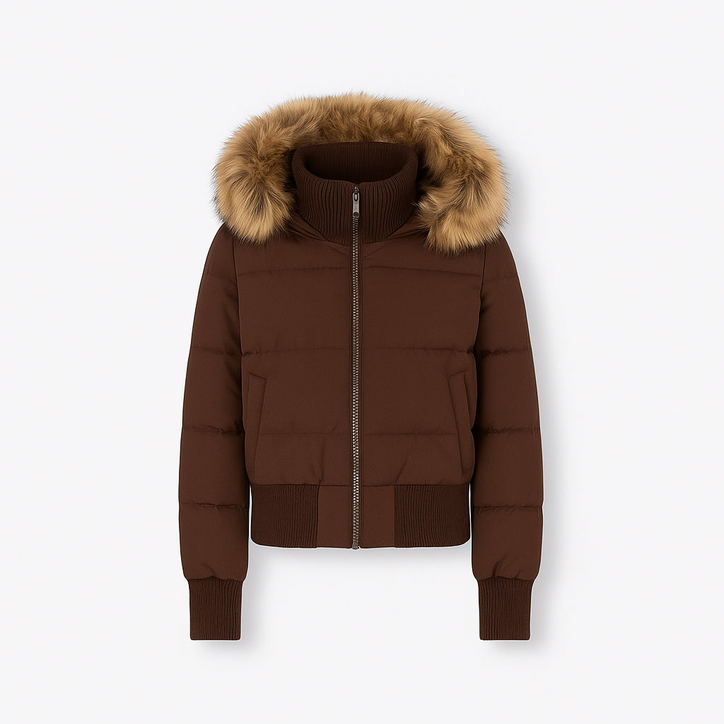 Women's Quilted Hooded Winter Jacket brown 4