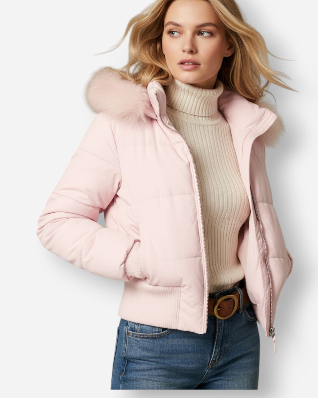 Women's Quilted Hooded Winter Jacket pink 2