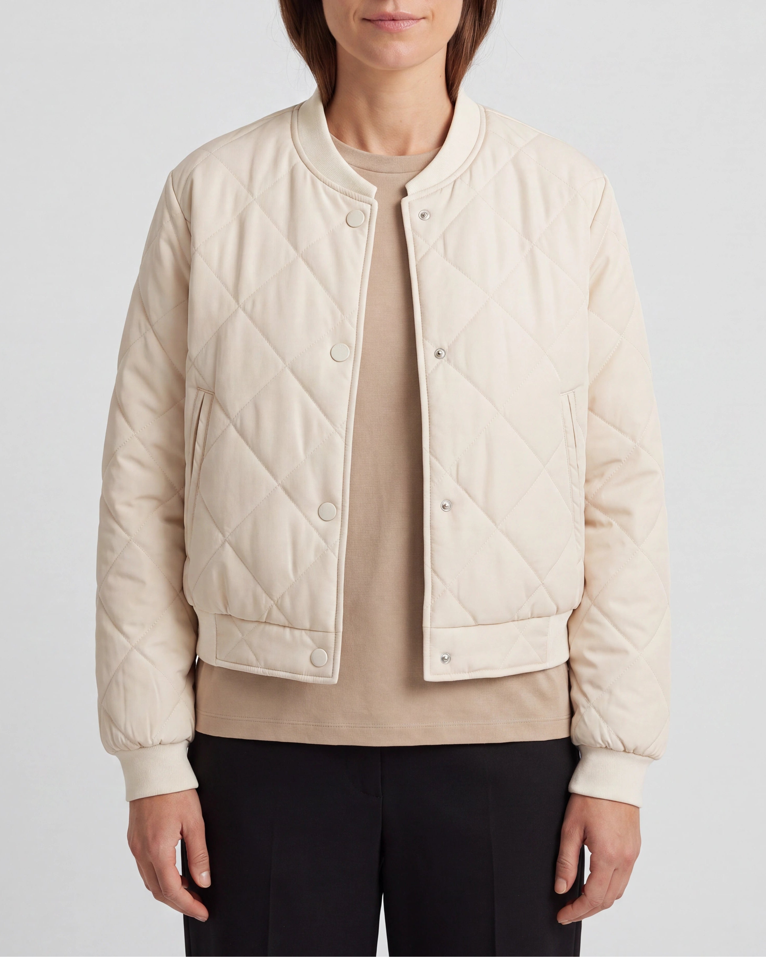 Women's Quilted Button Up Bomber Jacket with Pockets