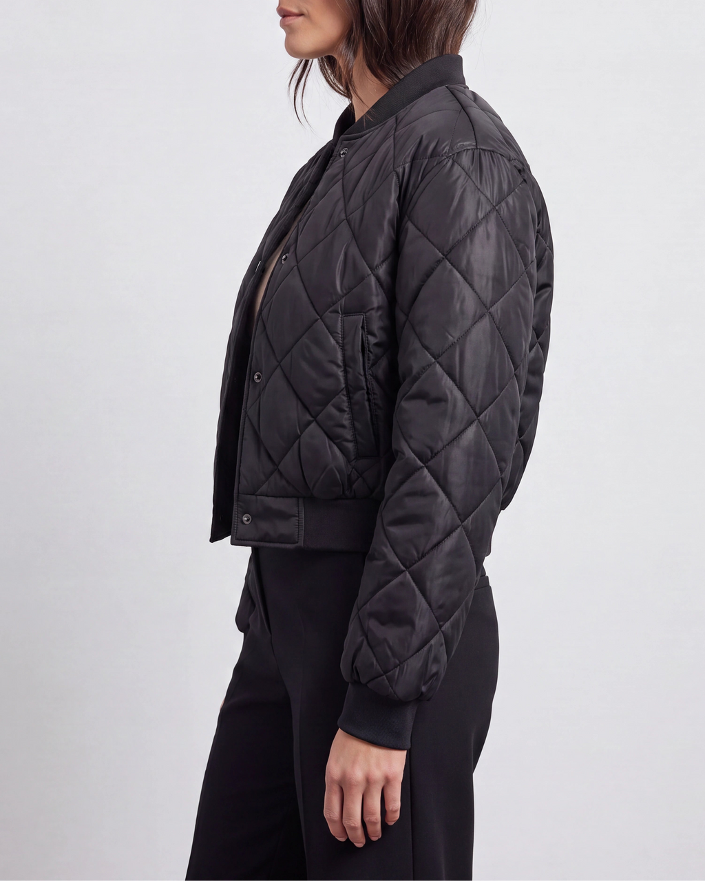 Women's Quilted Button Up Bomber Jacket with Pockets