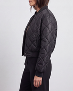 Women's Quilted Button Up Bomber Jacket with Pockets
