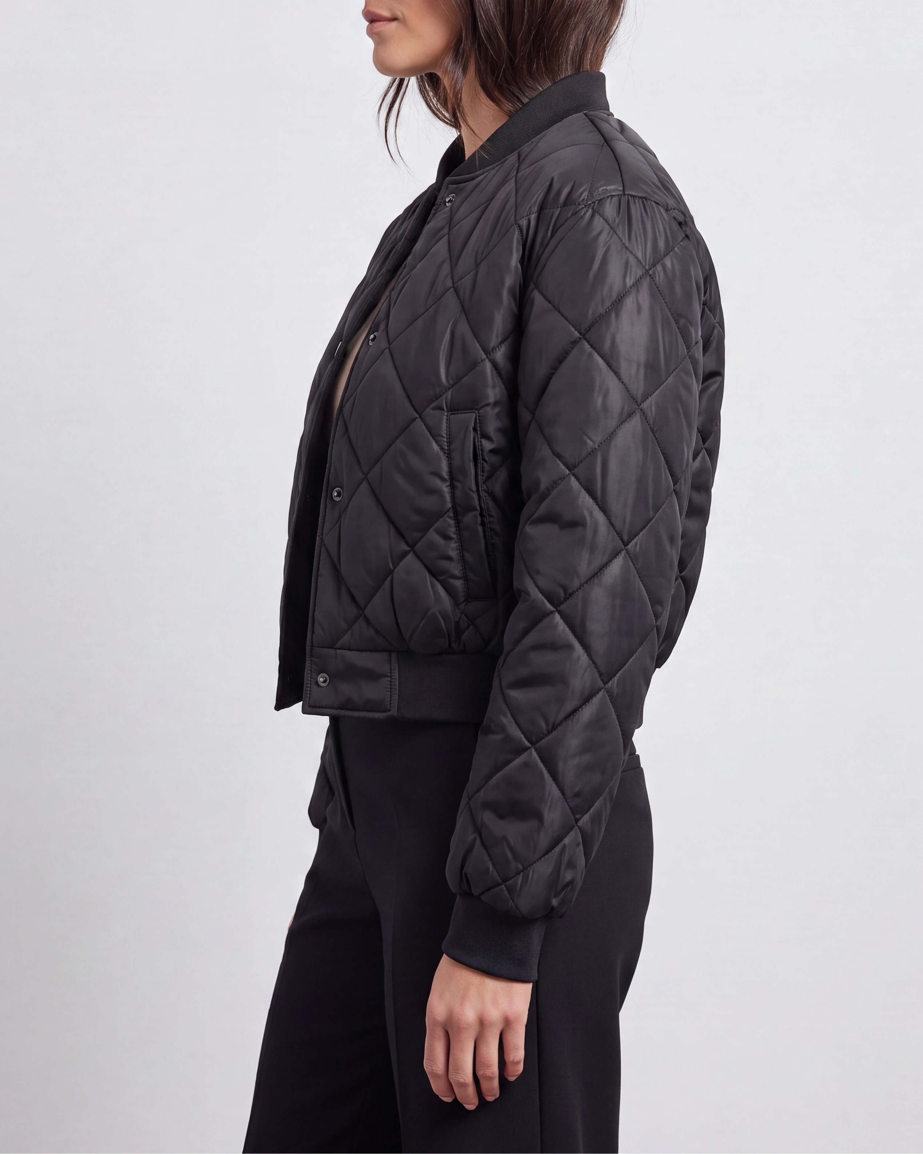Women's Quilted Button Up Bomber Jacket with Pockets
