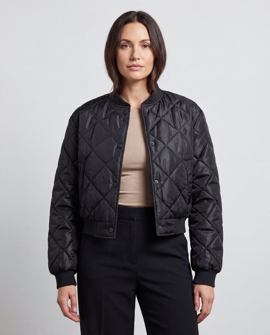 Women's Quilted Button Up Bomber Jacket with Pockets