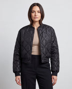 Women's Quilted Button Up Bomber Jacket with Pockets