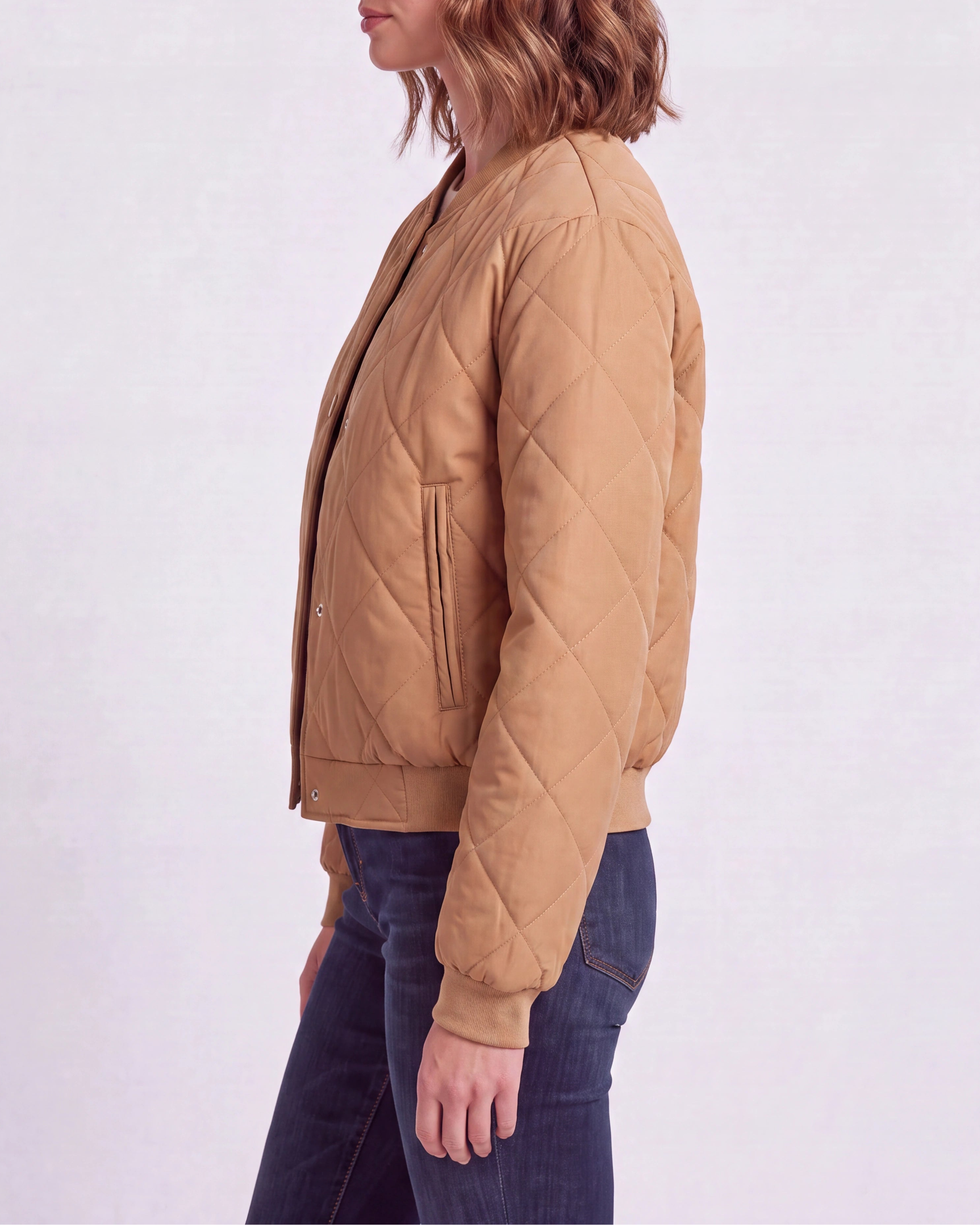 Women's Quilted Button Up Bomber Jacket with Pockets