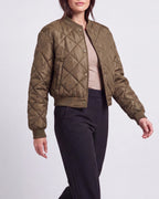 Women's Quilted Button Up Bomber Jacket with Pockets