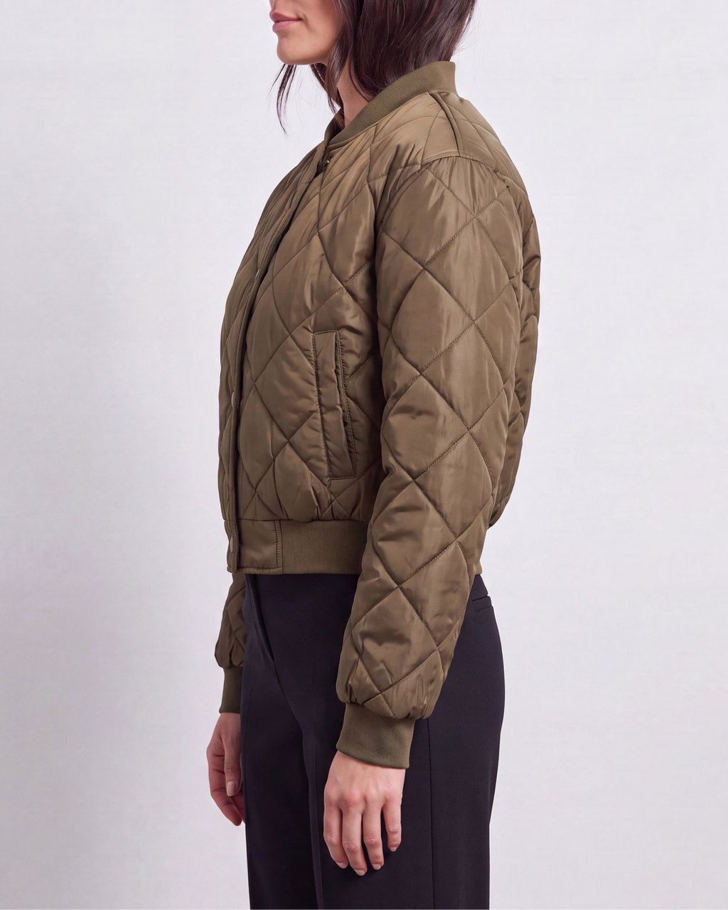 Women's Quilted Button Up Bomber Jacket with Pockets