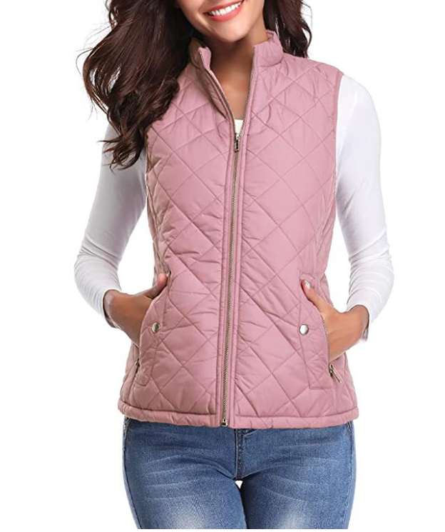Women's Quilted Vest | Zip Front Padded Gilet with Pockets