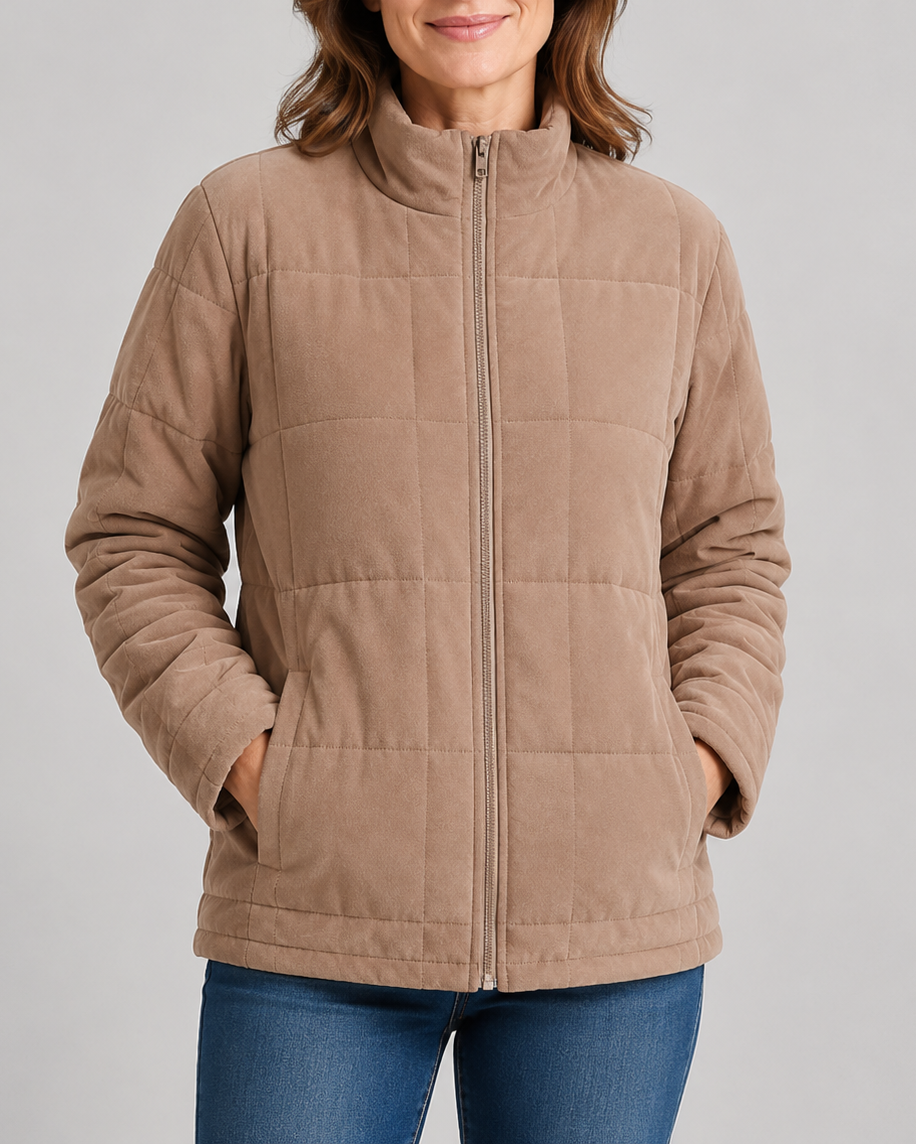 Women's Quilted Zip Up Jacket | Stand Collar with Pockets