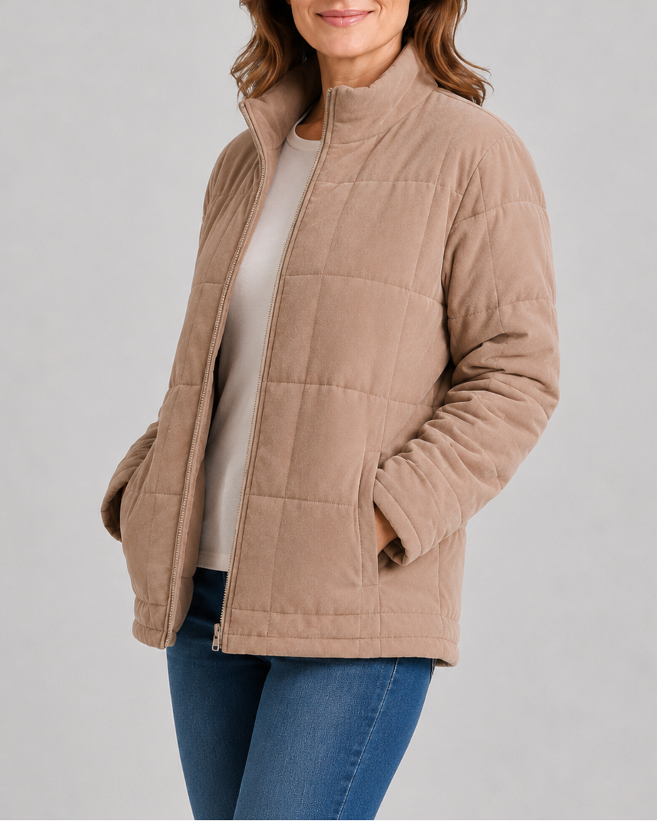 Women's Quilted Zip Up Jacket | Stand Collar with Pockets