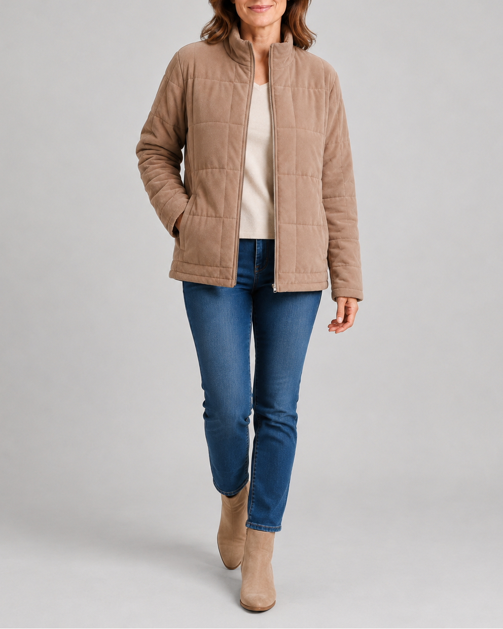 Women's Quilted Zip Up Jacket | Stand Collar with Pockets