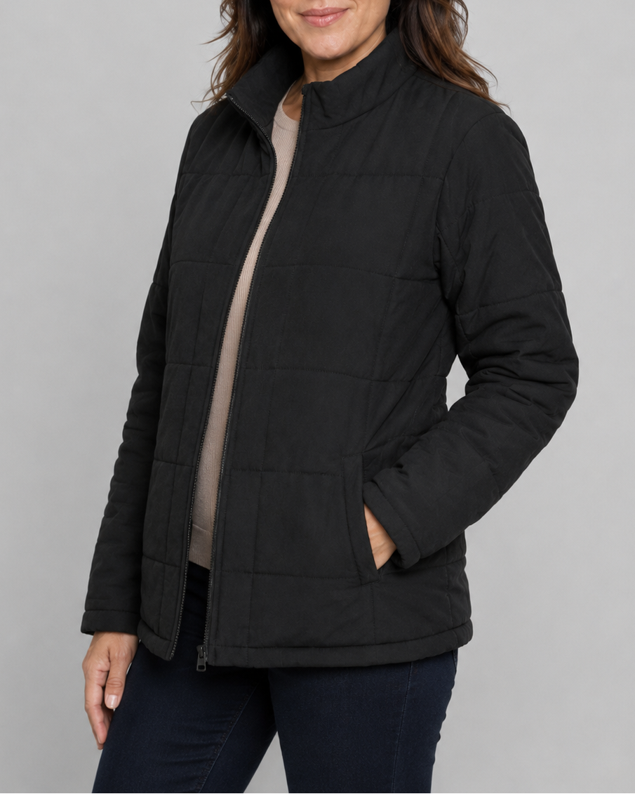 Women's Quilted Zip Up Jacket | Stand Collar with Pockets