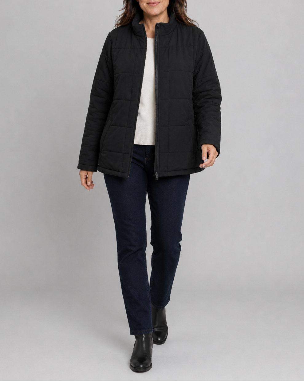 Women's Quilted Zip Up Jacket | Stand Collar with Pockets