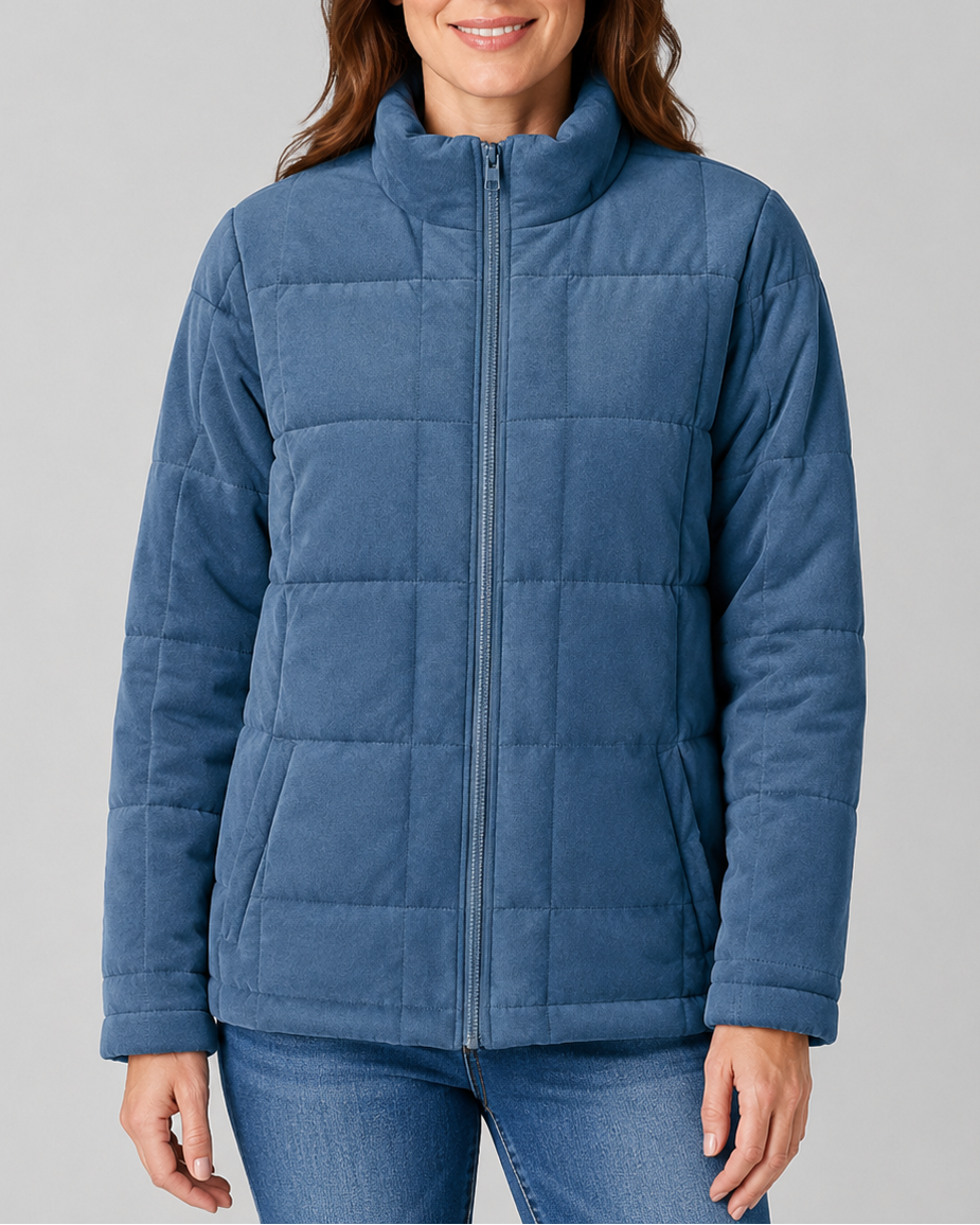 Women's Quilted Zip Up Jacket | Stand Collar with Pockets