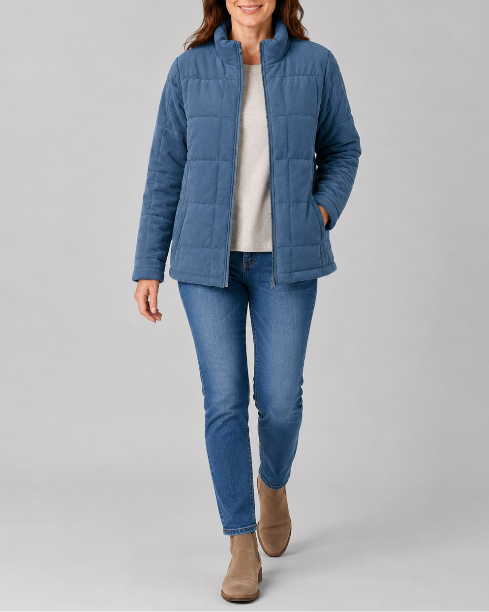 Women's Quilted Zip Up Jacket | Stand Collar with Pockets
