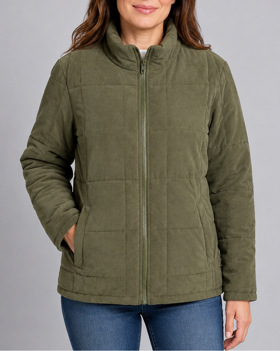 Women's Quilted Zip Up Jacket | Stand Collar with Pockets