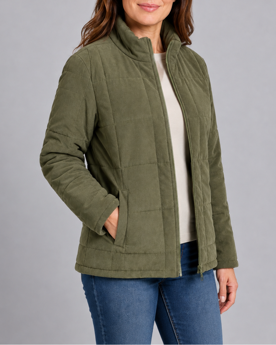Women's Quilted Zip Up Jacket | Stand Collar with Pockets
