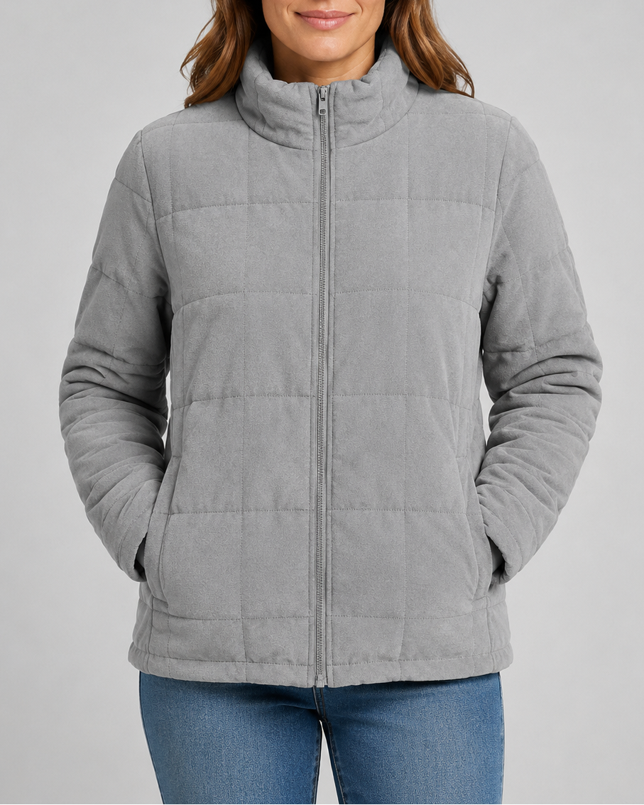 Women's Quilted Zip Up Jacket | Stand Collar with Pockets
