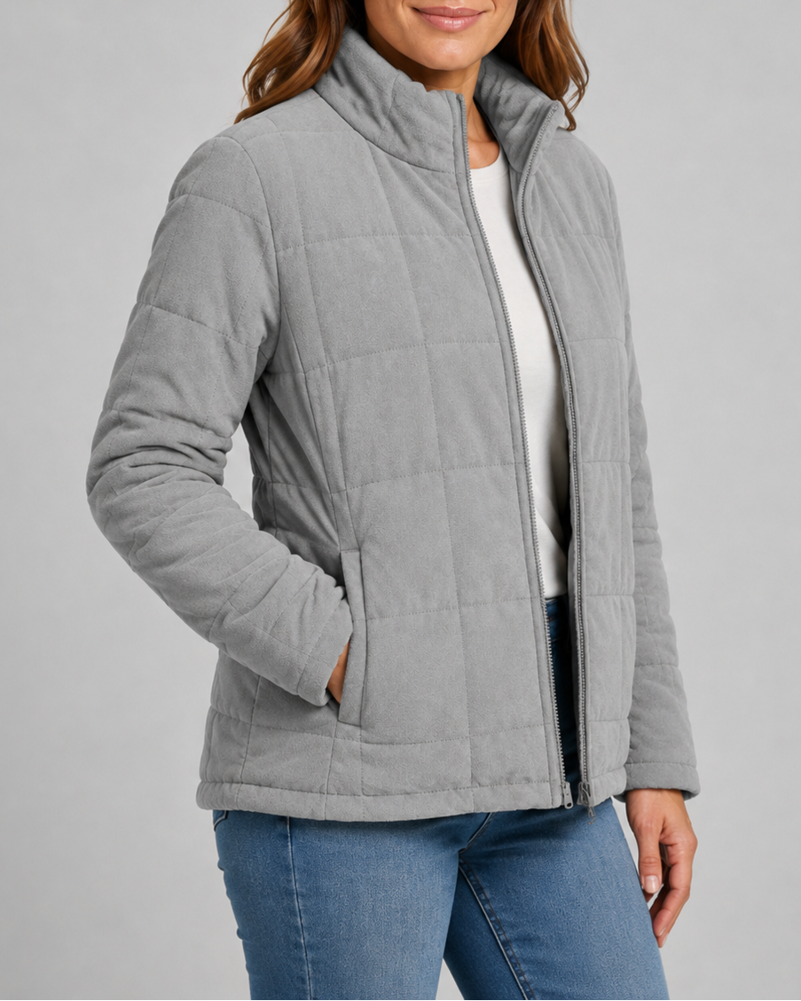 Women's Quilted Zip Up Jacket | Stand Collar with Pockets
