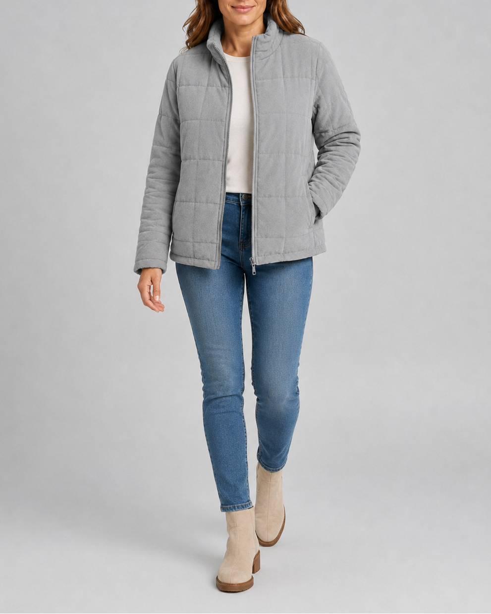 Women's Quilted Zip Up Jacket | Stand Collar with Pockets