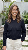 Women's Button Front Bomber Jacket With Front Pockets