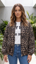 Women's Ribbed Collar Zip Front Leopard Print Bomber Jacket