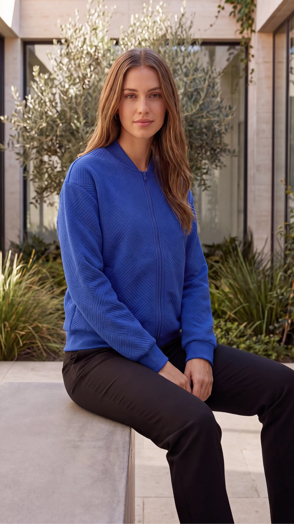 Women's Textured Quilted Zip Front Bomber Jacket