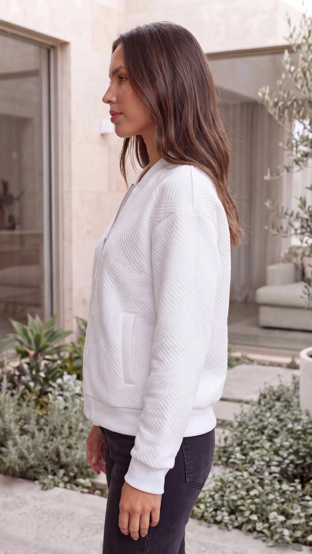 Women's Textured Quilted Zip Front Bomber Jacket