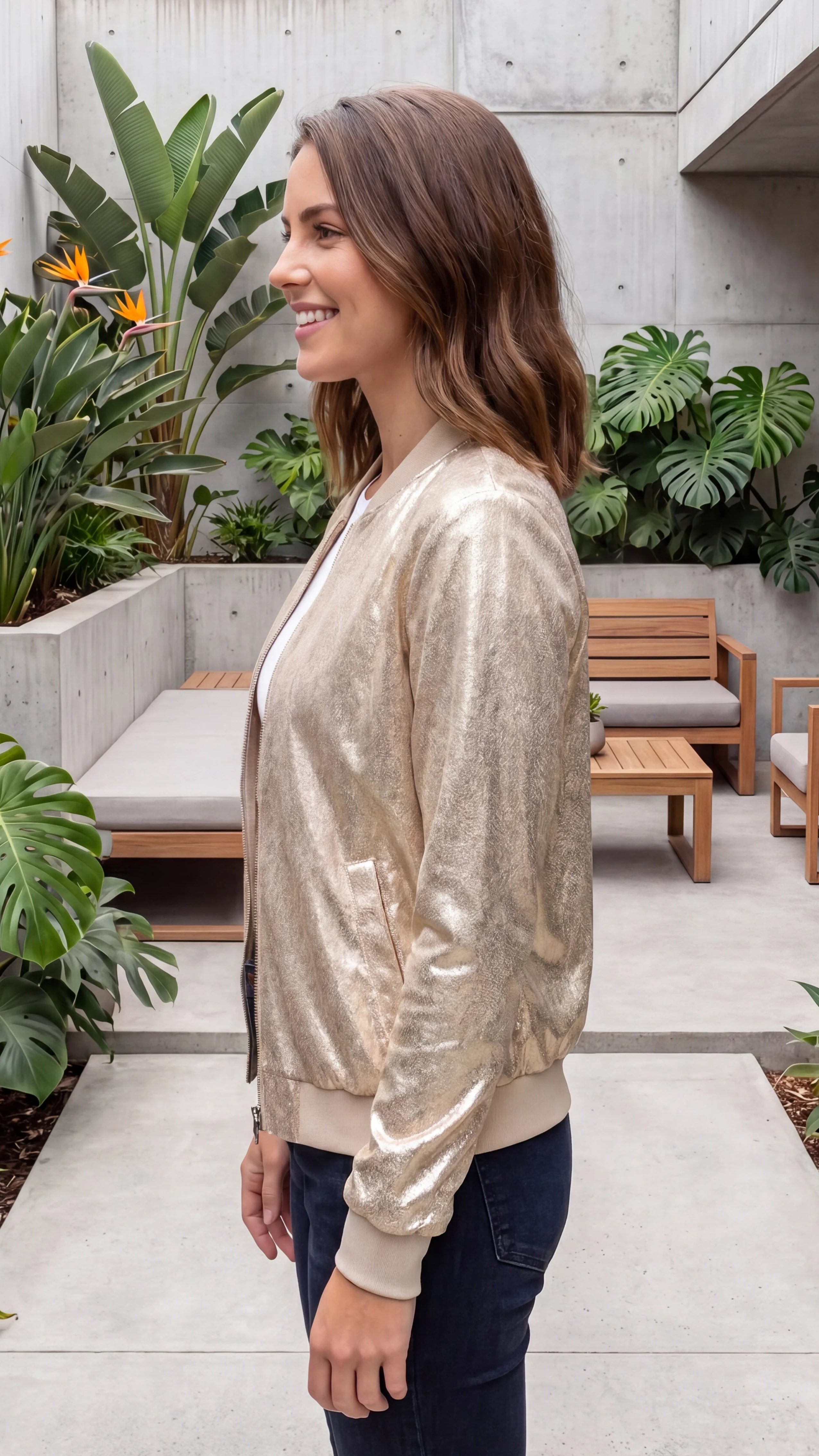 Women's Zip Front Sequin Bomber Jacket