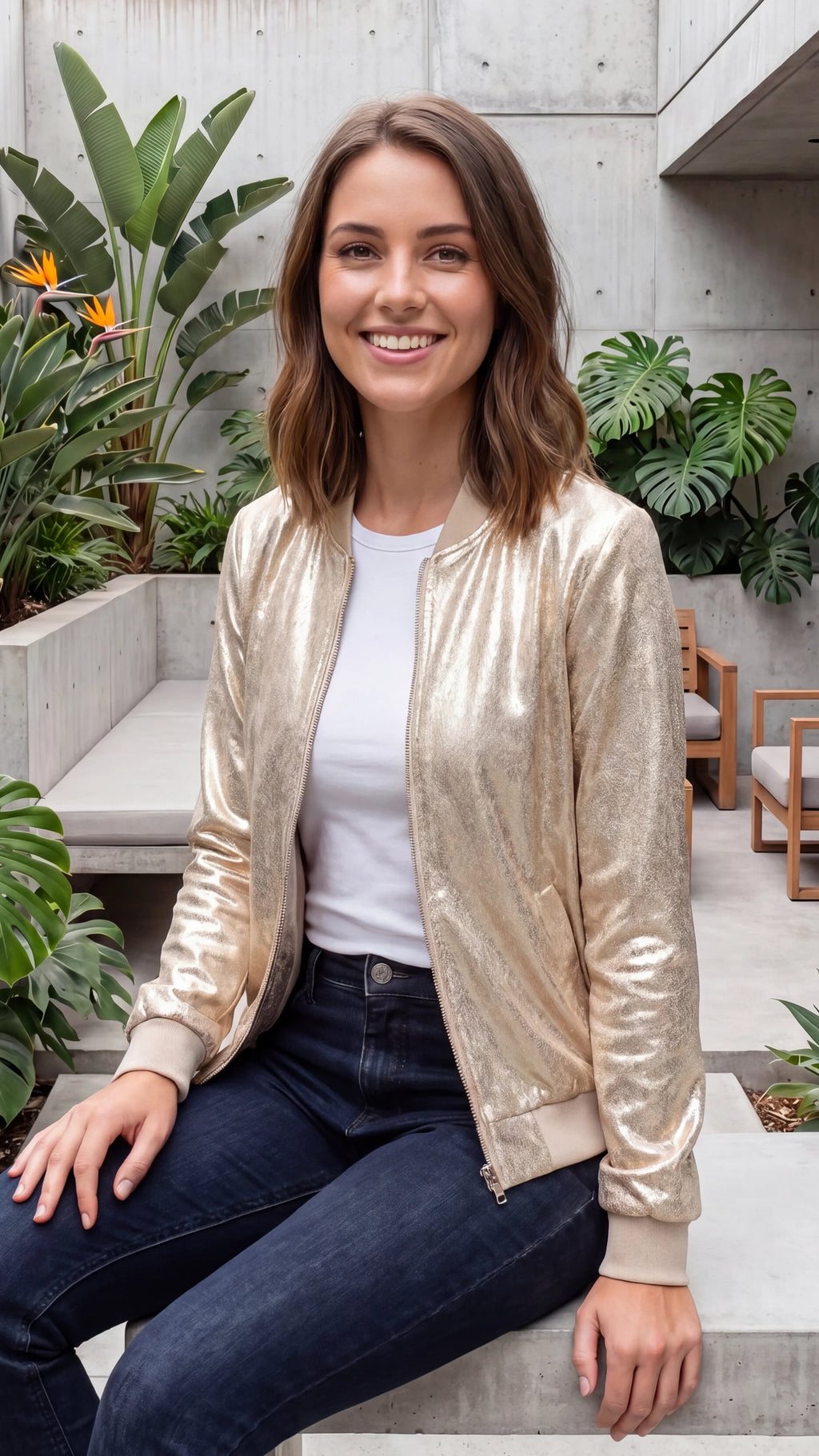 Women's Zip Front Sequin Bomber Jacket