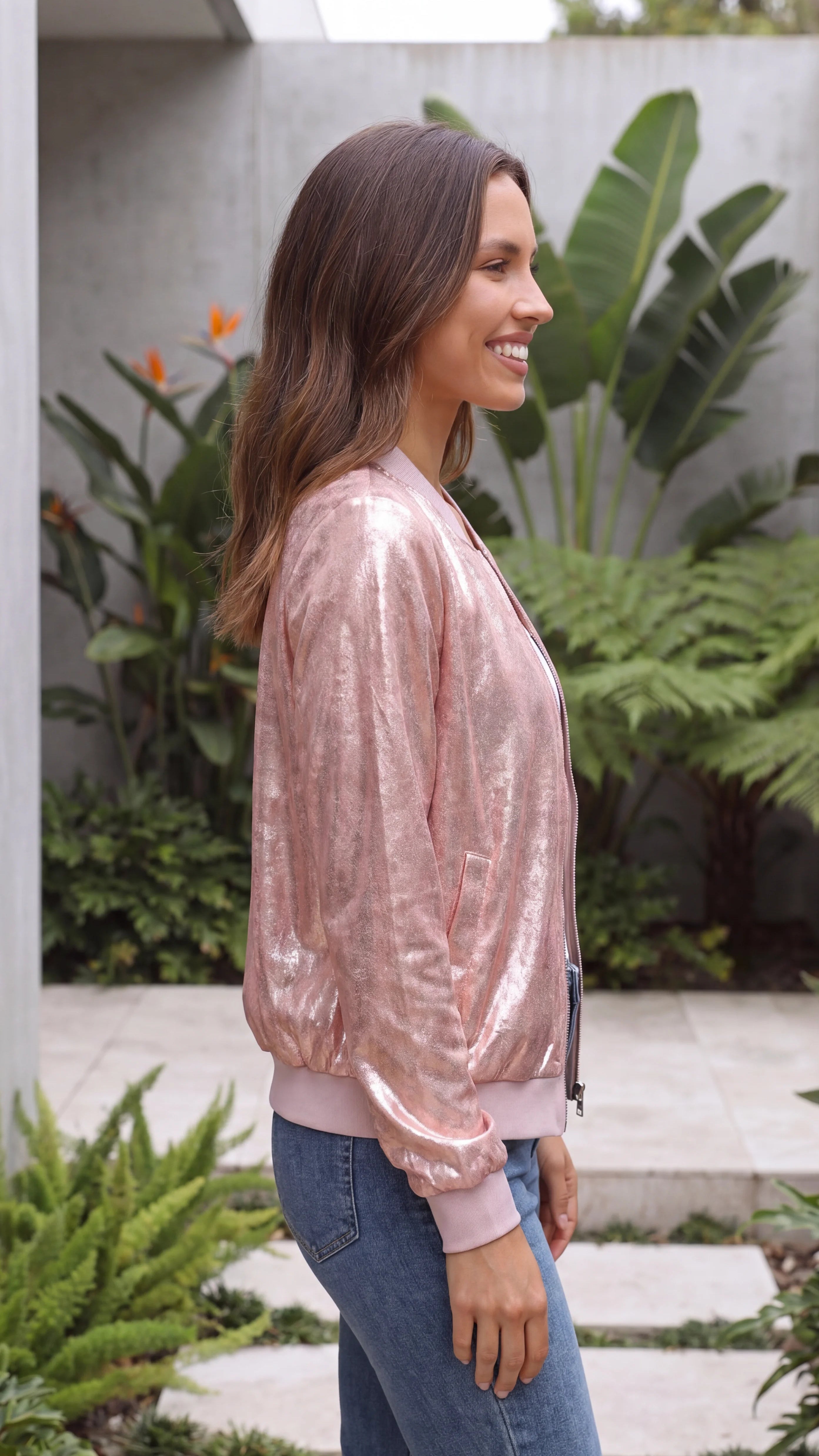 Women's Zip Front Sequin Bomber Jacket