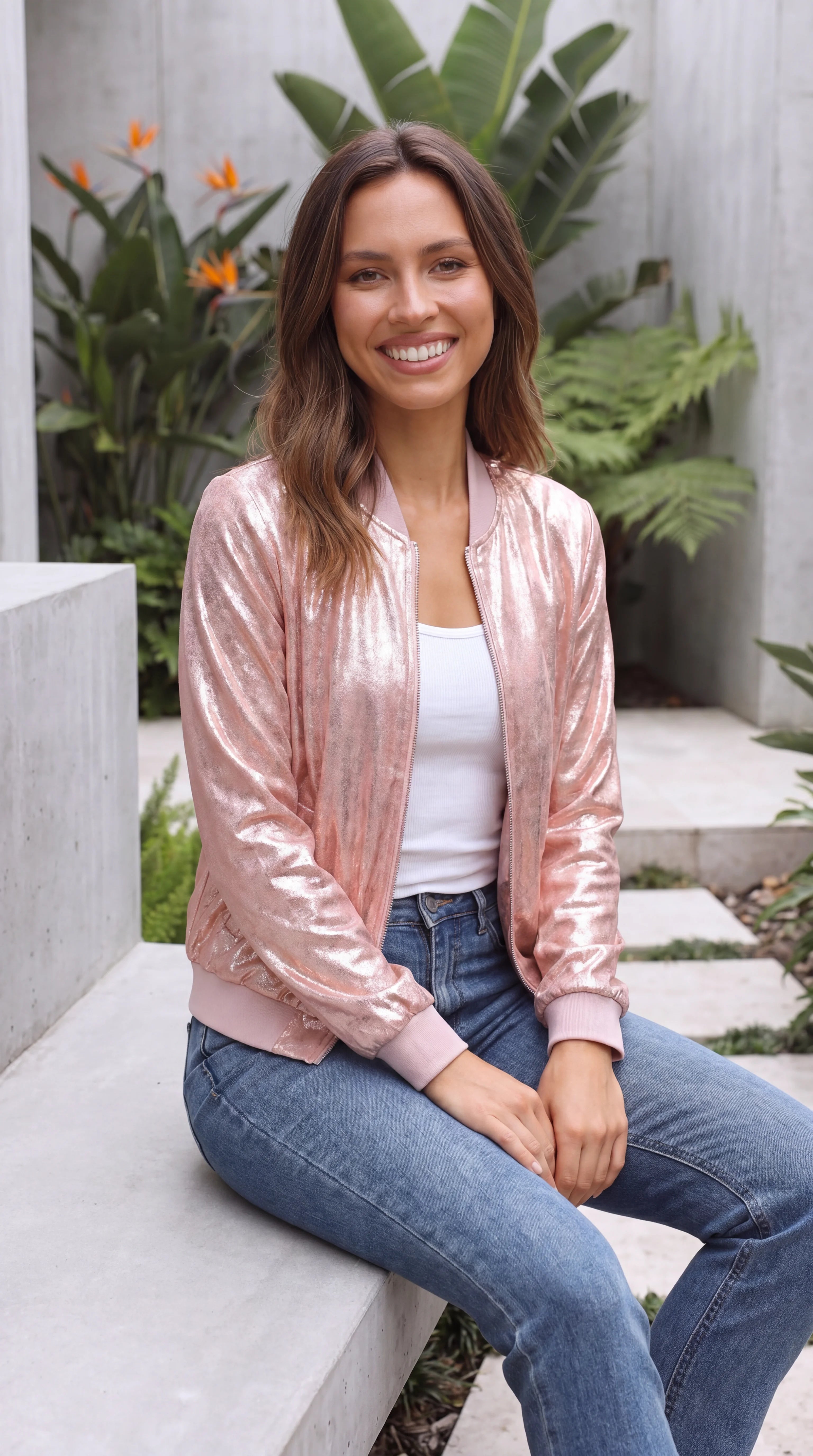 Women's Zip Front Sequin Bomber Jacket