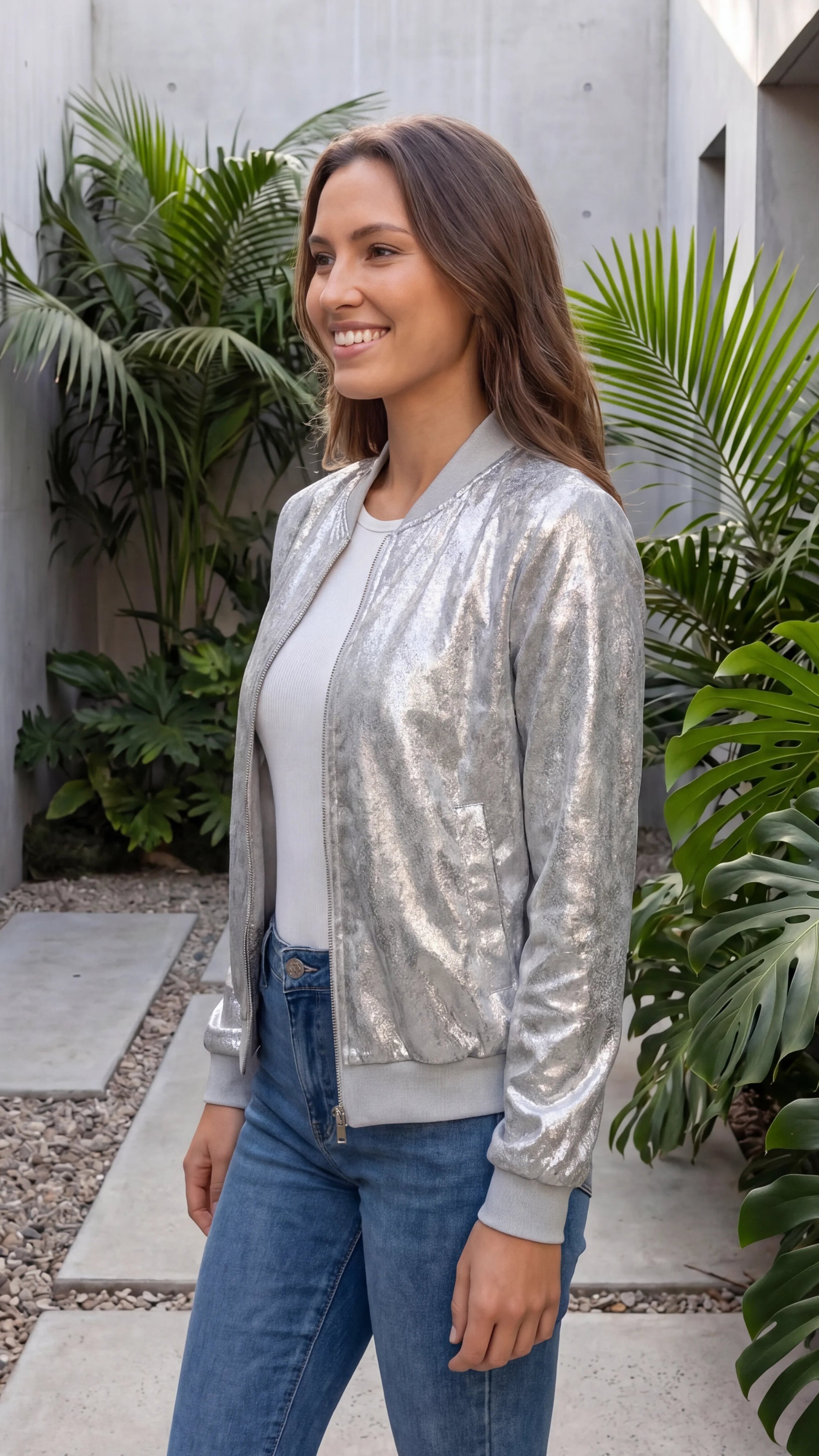 Women's Zip Front Sequin Bomber Jacket