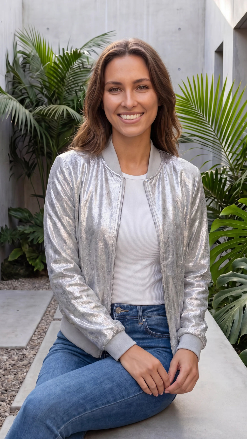 Women's Zip Front Sequin Bomber Jacket