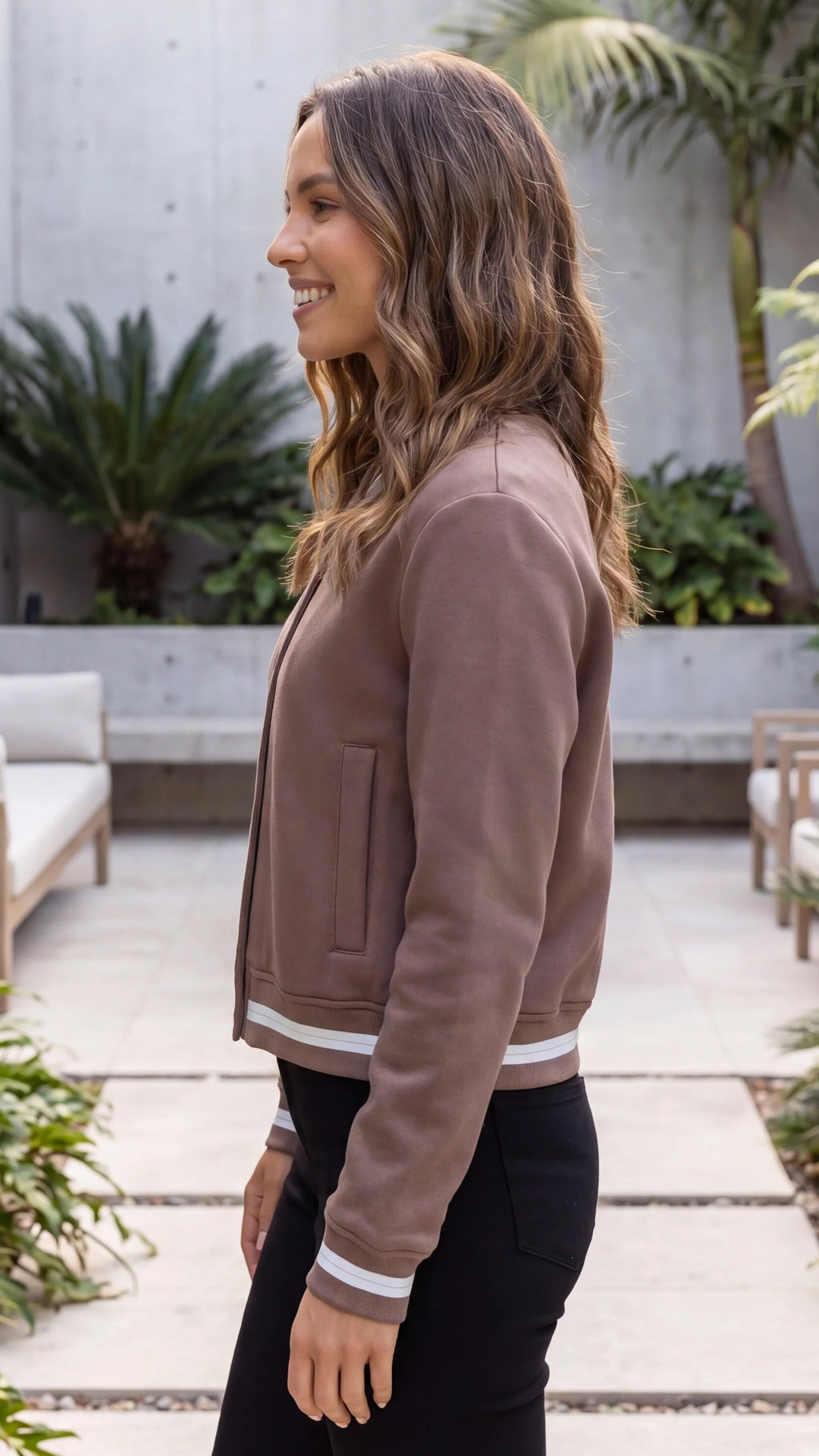 Women's Button Front Varsity Bomber Jacket with Pockets